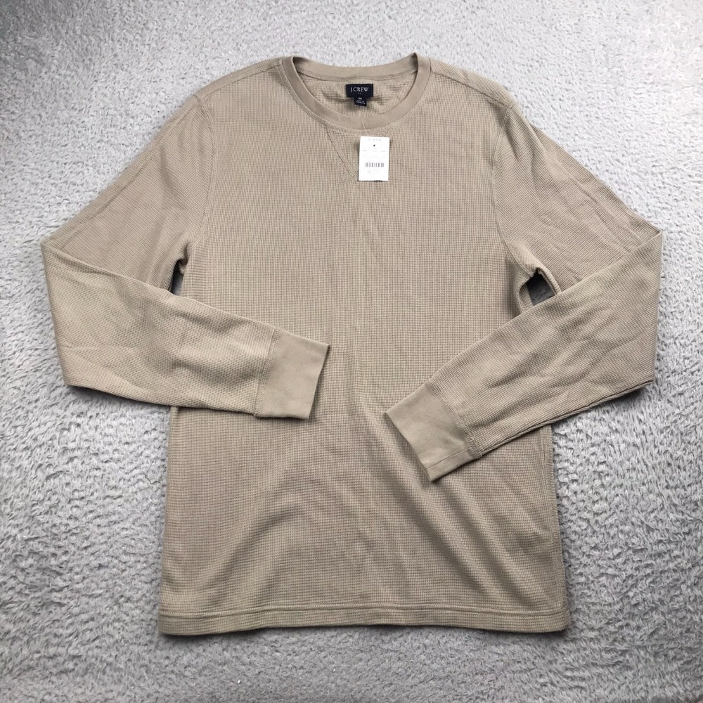 J Crew Thermal Pullover Mens M Beige Waffle Knit Crew‎ Neck Shirt NEW NWT